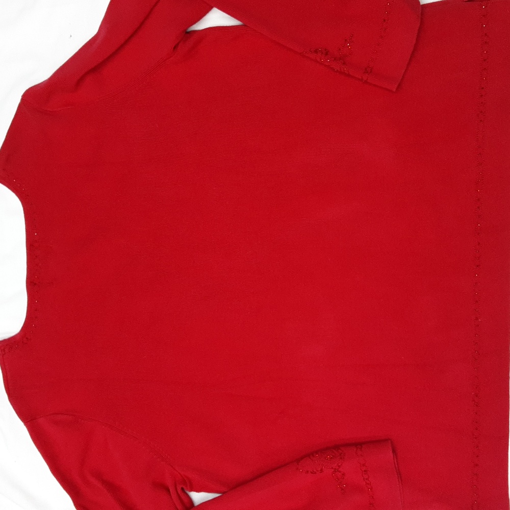 Quacker Factory Embroidered Beaded Red Sweater Xl - image 8